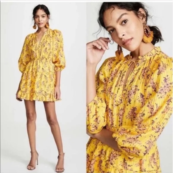 Ulla Johnson Brienne Mini Dress Yellow Floral 4 - Picture 1 of 12